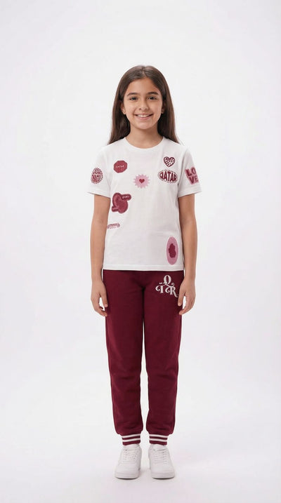 Qatar Embroidered Stamps Tee – Pink Edition (25TB001)