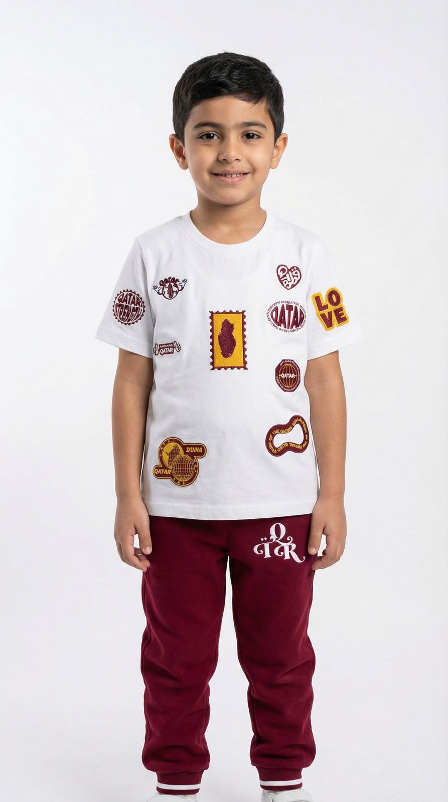 Qatar Embroidered Stamps Tee – Mustard & Brown Edition (25TB002)