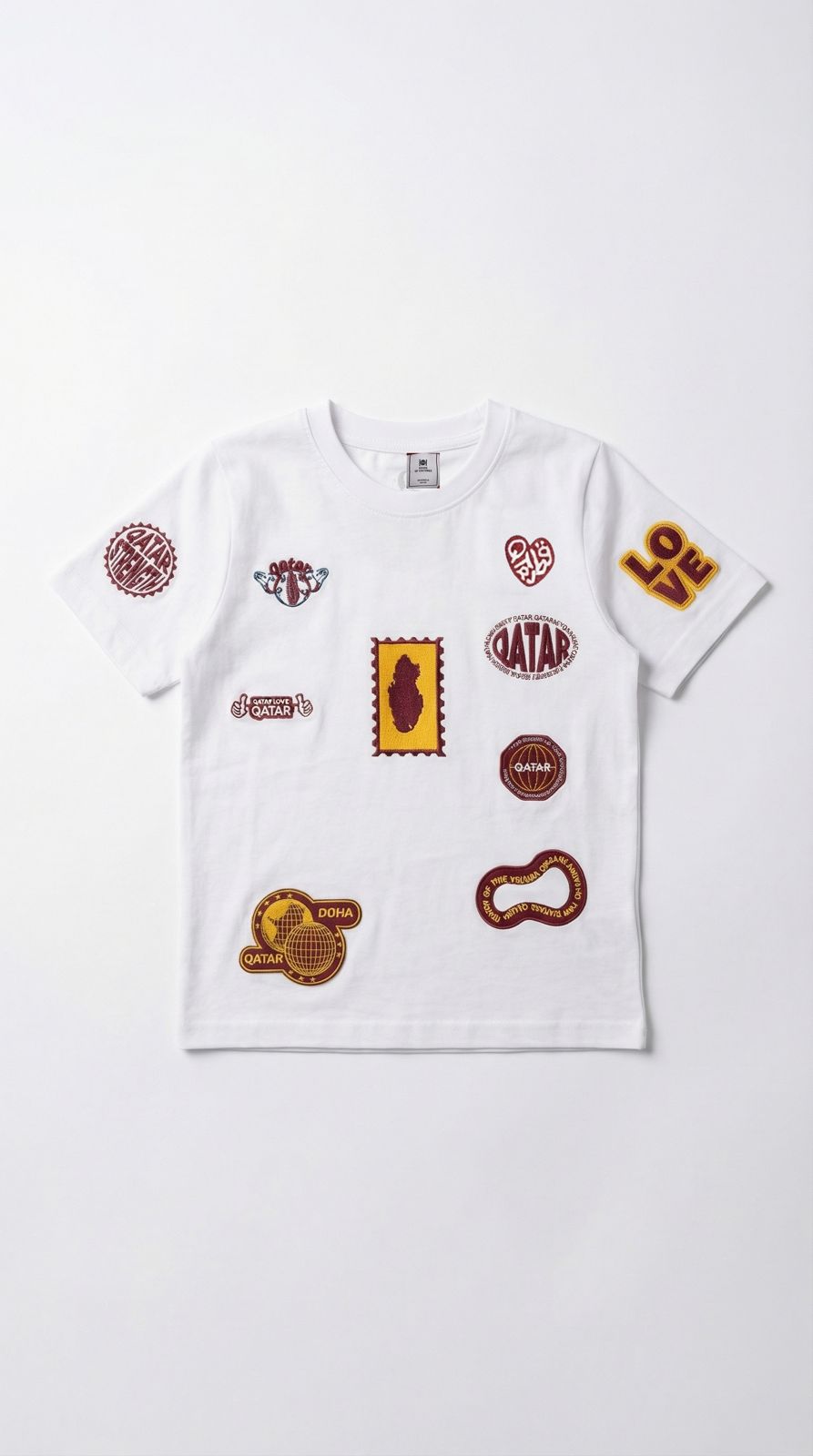 Qatar Embroidered Stamps Tee – Mustard & Brown Edition (25TB002)