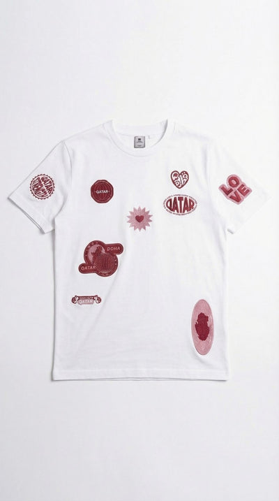 Qatar Embroidered Stamps Tee – Pink Edition (25TB001)