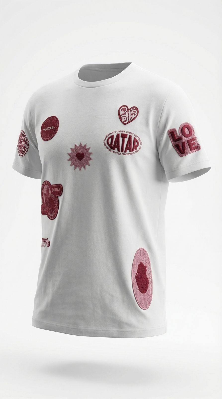 Qatar Embroidered Stamps Tee – Pink Edition (25TB001)