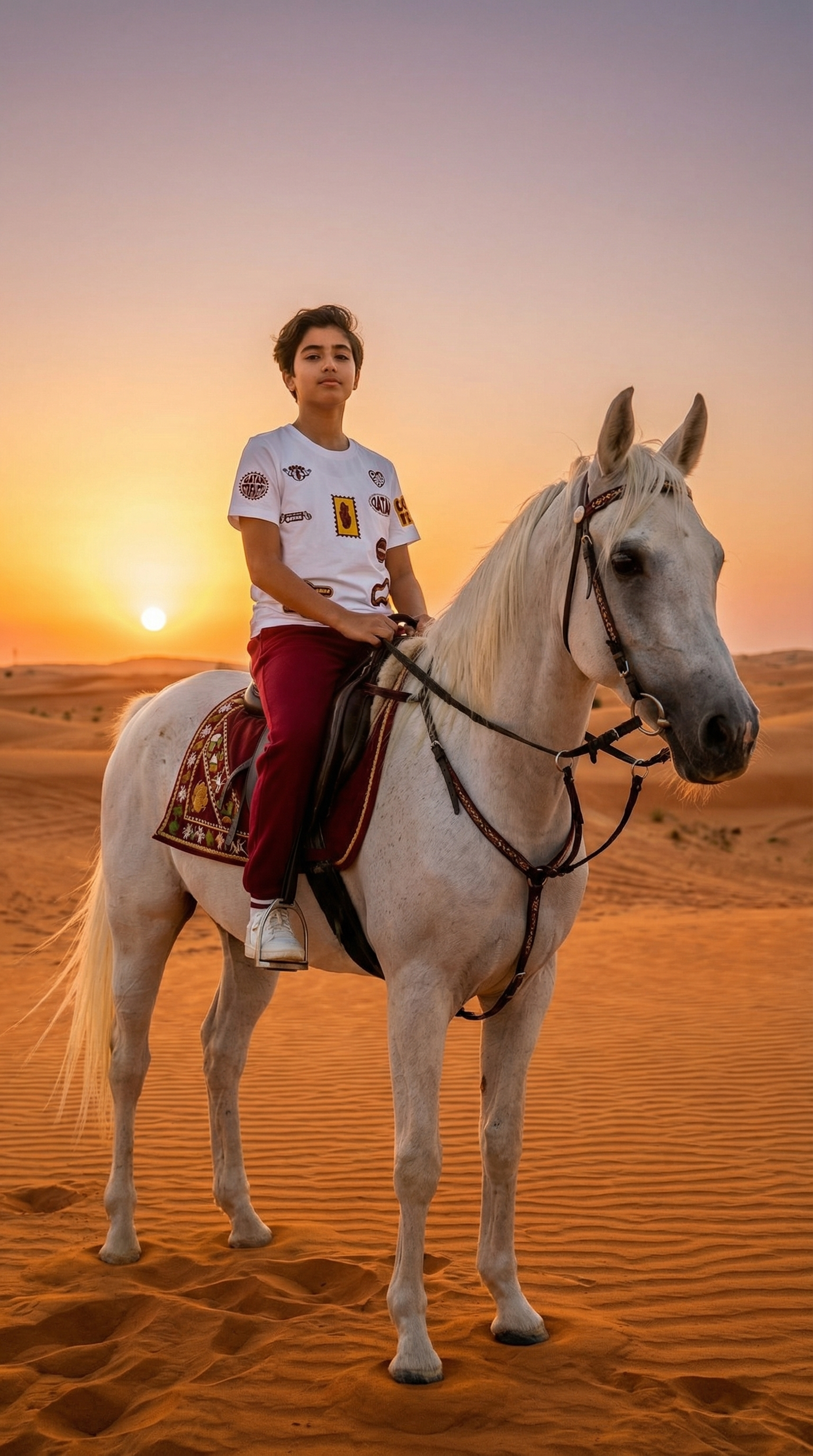 Qatar Embroidered Stamps Tee – Mustard & Brown Edition (25TB002)