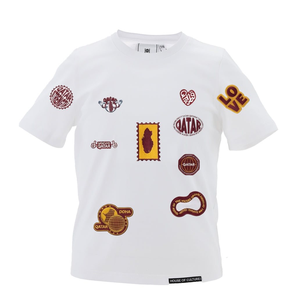 Qatar Embroidered Stamps Tee – Mustard & Brown Edition (25TB002)