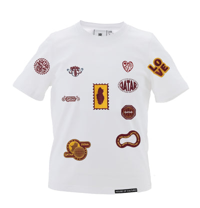 Qatar Embroidered Stamps Tee – Mustard & Brown Edition (25TB002)