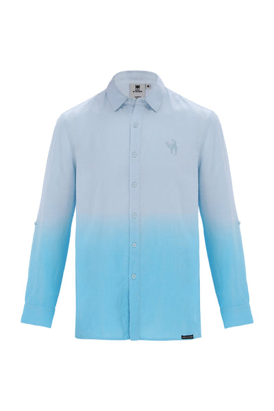 Men Linen Shirt Ombre to Blue