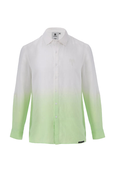 Men Linen Shirt Ombre to Green